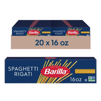 Barilla Spaghetti Rigati Pasta, 16 oz. Box (Pack of 20) - Non-GMO Pasta Made with Durum Wheat Semolina - Kosher Certified Pasta