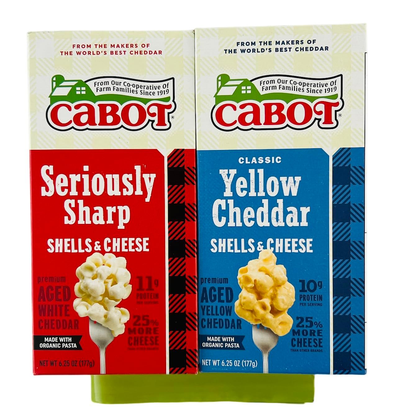 Cabot Macaroni and Cheese Bundle: Seriously Sharp Cheddar and Classic Yellow Cheddar (One 6.25 Ounce Box of Each Flavor) - with Reusable Leftover Bag