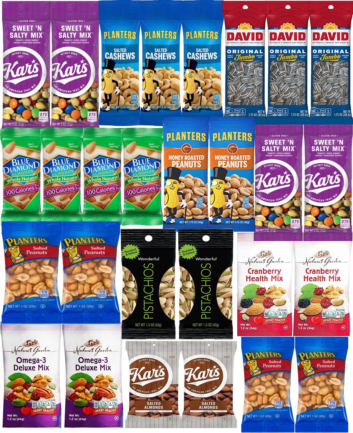 Nuts Snack Packs - Mixed Nuts and Trail Mix Individual Packs - Healthy Snacks Care Package Gift (28 Count)