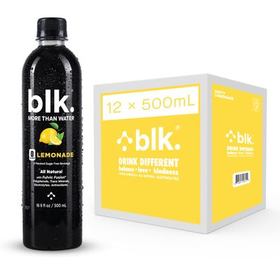 blk. Natural Alkaline Mineral Water Electrolyte Infused with Fulvic and Amino Acids, Zero Sugar Drink, Lemonade Flavored, 16.9 Ounce (500 mL), Pack of 12