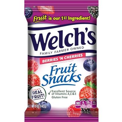 Welch&#39;s Fruit Snacks, Berries &#39;N Cherries, Perfect for School Lunches, Gluten Free, Sharing Size Bags, 5 oz (Pack of 12)