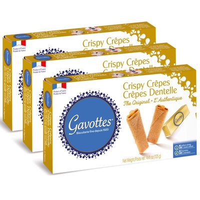 Gavottes Gourmet French Lace Crispy Crepes 3 pack - Individually Wrapped | Ready-to-eat crispy Crepes | Crispy Crepes From France | The Original Crepes Dentelle (3 Packs x 24 Crepes/ 3 x 4.41oz)