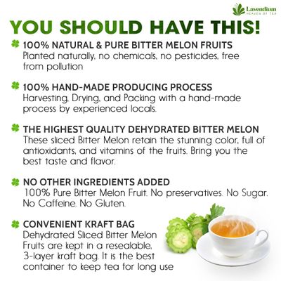 Lavendium, Premium 4.5oz Dehydrated Sliced Bitter Melon Fruits, 100% Natural & Pure from Bitter Melon Fruit, Bitter Melon Herbal Tea, Dried Bitter Melon Fruit, No Additives, No Caffeine, Vegan