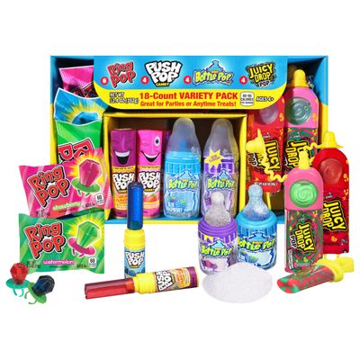 Candy Variety Pack - 18 Count Assorted Lollipops - Ring Pop, Push Pop, Baby Bottle Pop &amp; Juicy Drop - Ideal for Birthdays, Party Favors, Celebrations &amp; Candy Gifts by Bazooka Candy Brands