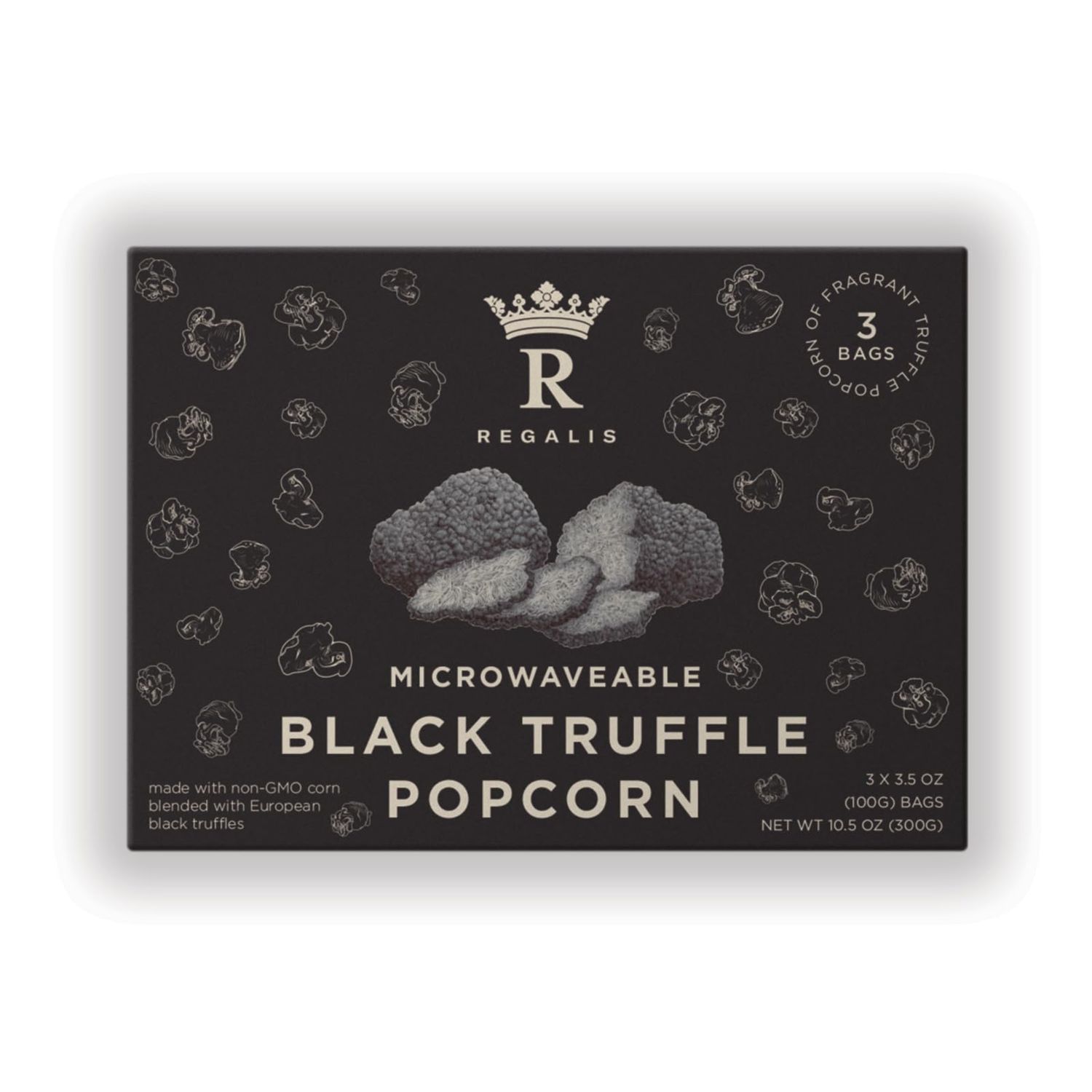 Regalis Microwavable Black Truffle Popcorn, Non-GMO Kernels, Real Black European Truffle, 3 Bags