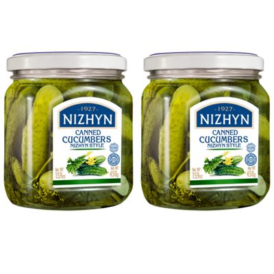 Nezhin Canned Cucumbers Nezhin Style, Made from Fresh Cucumbers, No Added Preservatives, 450 grams Pack of 2