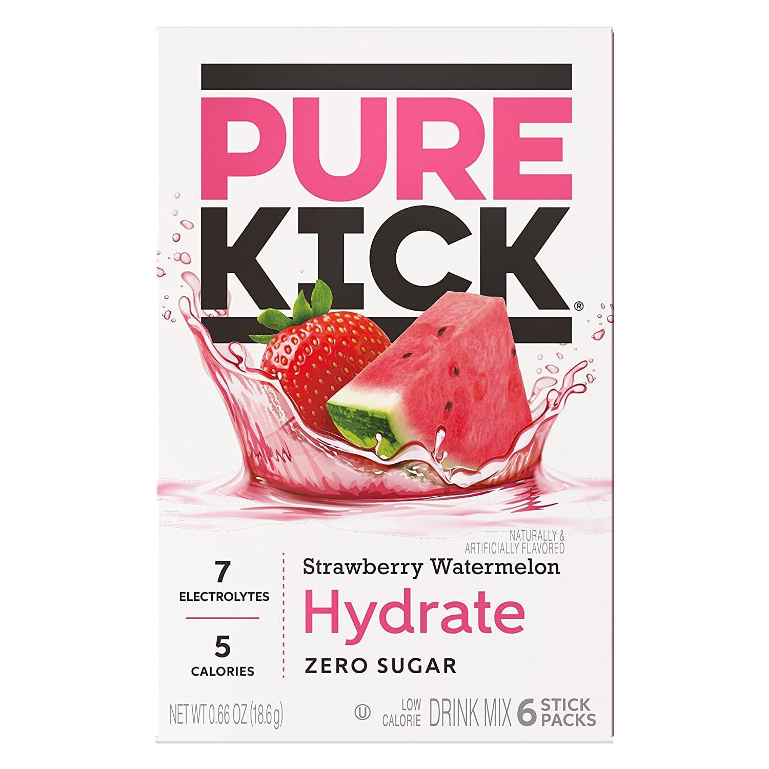 Pure Kick Hydration Singles To Go Drink Mix, Strawberry Watermelon, 6 CT (Pack of 8)