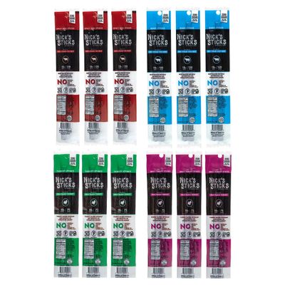 Nick&#39;s Sticks | 100% Grass-Fed Beef, Free Range Turkey Stick, Variety Pack | Made in the USA | Gluten Free | 3 Original Beef, 3 Original Turkey, 3 Spicy Beef, 3 Spicy Turkey
