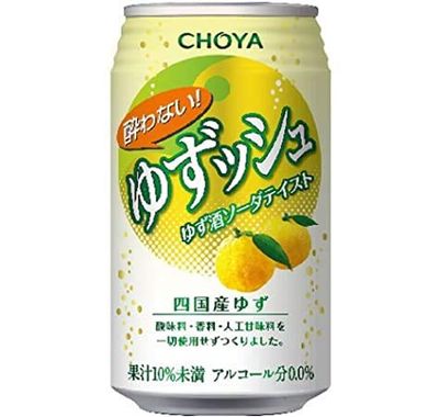 6 x Choya, Yuzusshu Non-alcohol, Alcohol Free Yuzu Soda Taste Sparking Drink, 350ml - Product of Japan.