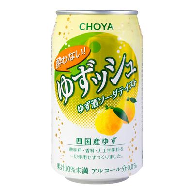 6 x Choya, Yuzusshu Non-alcohol, Alcohol Free Yuzu Soda Taste Sparking Drink, 350ml - Product of Japan.
