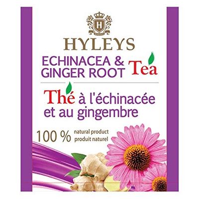 Hyleys Tea Natural Echinacea &amp; Ginger Root Green Tea - 25 Tea Bags - (100% Natural, Sugar Free, Gluten Free and Non-GMO)