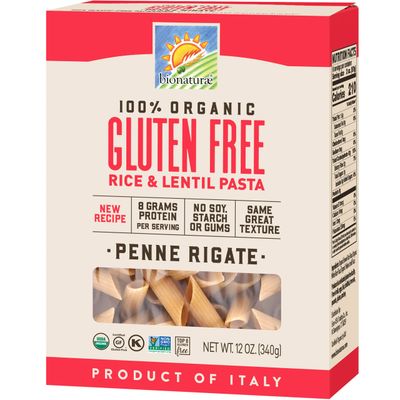 Bionaturae Penne Rigate Pasta Noodles - Gluten Free Pasta Organic, Rice &amp; Lentil Pasta, Kosher Certified, High Protein, Non-GMO Verified, USDA Certified, Gluten Free Pastas, Crafted in Italy - 12 Oz