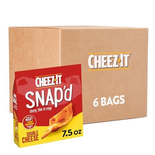 Cheez-It Snap&#39;d Cheese Cracker Chips, Thin Crisps, Lunch Snacks, Double Cheese, 45oz Case (6 Bags)