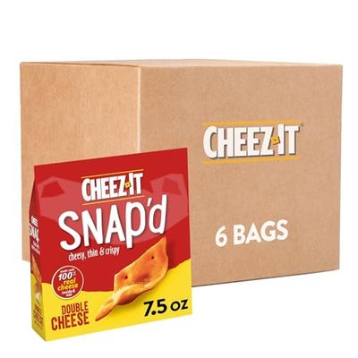 Cheez-It Snap&#39;d Cheese Cracker Chips, Thin Crisps, Lunch Snacks, Double Cheese, 45oz Case (6 Bags)