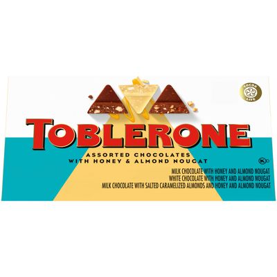Toblerone Chocolate Gift Box (Milk Chocolate, White Chocolate, &amp; Milk Chocolate with Salted Caramelized Almonds Chocolate Bars), 1 Gift Box (9 - 3.52 oz Bars)