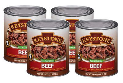 Keystone Meats All Natural Canned Beef 28 Ounce Long Term Shelf Life Emergency Survival Food Canned Meat | Fully Cooked Ready to Eat | No Water Added | Gluten Free No Carbs Family Pack of 4