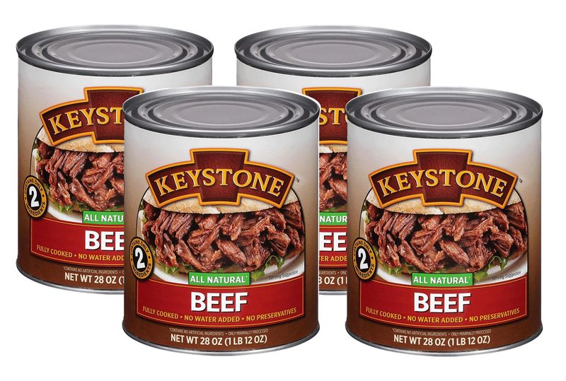 Keystone Meats All Natural Canned Beef 28 Ounce Long Term Shelf Life Emergency Survival Food Canned Meat | Fully Cooked Ready to Eat | No Water Added | Gluten Free No Carbs Family Pack of 4
