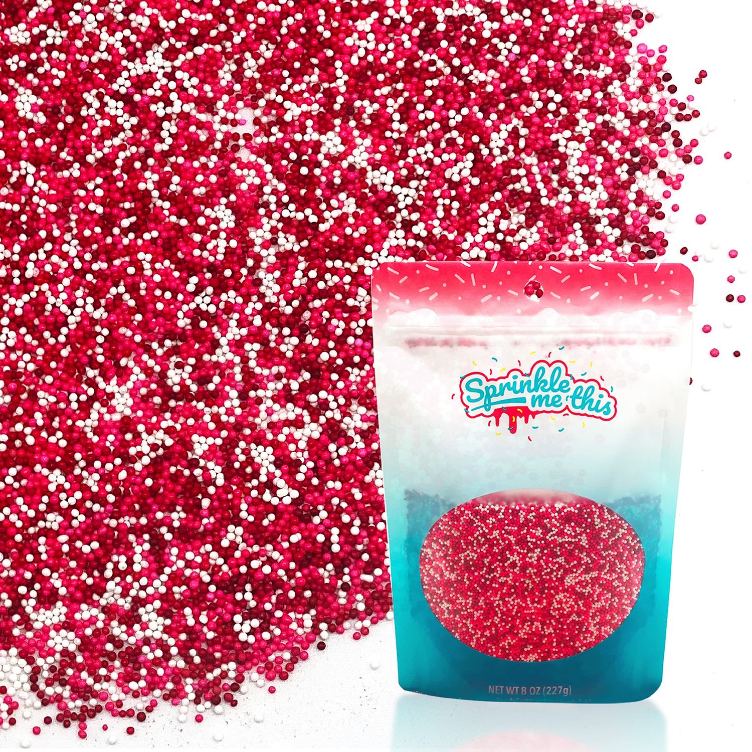 We&#39;re the Perfect Match - 8 OZ Resealable Stand Up Candy Bag - Pink, White, and Red Mini Nonpareils - Valentines Day Themed Sprinkles for Desserts and Baked Goods