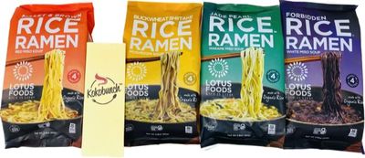 KOKOBUNCH Lotus Foods Rice Ramen Noodle Soup Variety Sample | Jade Pearl Wakame Miso | Buckwheat Shiitake Mushroom | Millet &amp; Brown Red Miso | Forbidden White Miso Soup Bundled With Kit 4-2.8oz PACK