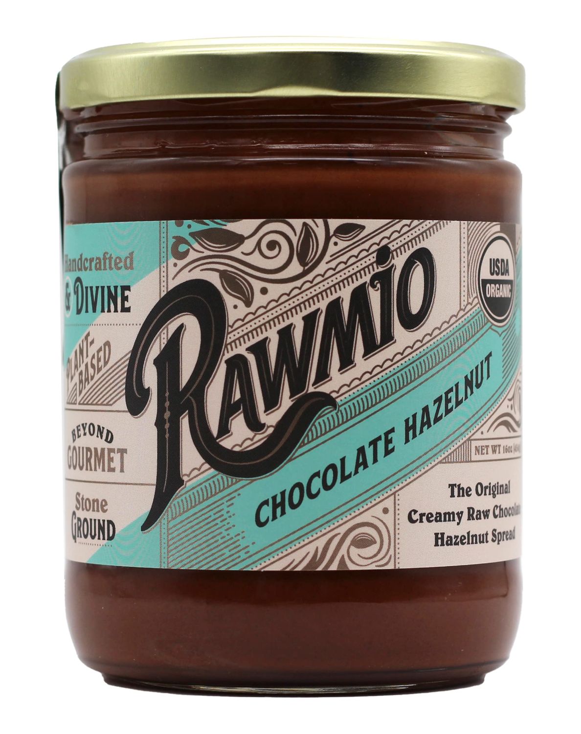 Rawmio Chocolate Hazelnut Spread, 16 oz. Jar, 16 Serving per Jar - Raw, Organic, Vegan, Gluten-Free.