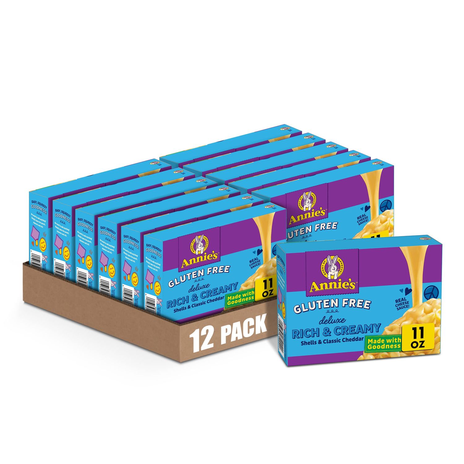 Annie&#39;s Deluxe Gluten Free Mac and Cheddar Shells, Rice Pasta &amp; Cheddar Mac N Cheese, 11 oz (Pack of 12)
