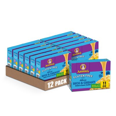 Annie&#39;s Deluxe Gluten Free Mac and Cheddar Shells, Rice Pasta &amp; Cheddar Mac N Cheese, 11 oz (Pack of 12)
