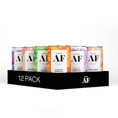 FREE AF Non-Alcoholic Variety Pack, Ready to Drink, Random Assortment of Classic Mocktails with Afterglow, Low Calories, 8.4 fl oz Cans (12 pack)
