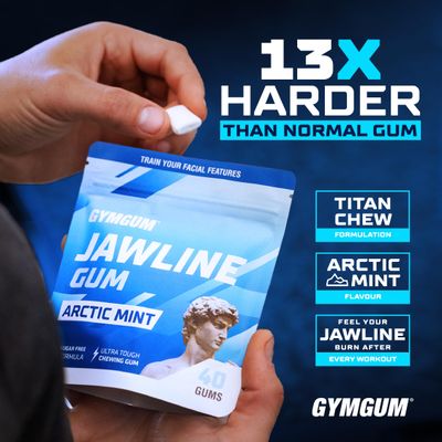 Gymgum Jawline Gum | Hard Chewing Gum For Jaw Strength | Train Your Facial Features - Mewing Jaw Gum | Ultimate Jawline Exerciser | 0 Calories &amp; Sugar Free Hard Gum (Arctic Mint, 40 Count)