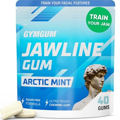 Gymgum Jawline Gum | Hard Chewing Gum For Jaw Strength | Train Your Facial Features - Mewing Jaw Gum | Ultimate Jawline Exerciser | 0 Calories &amp; Sugar Free Hard Gum (Arctic Mint, 40 Count)