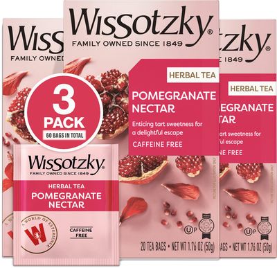 Wissotzky Pomegranate Herbal Tea (3 Pack - 60 Tea Bags) | Antioxidant Rich | Caffeine Free Tea