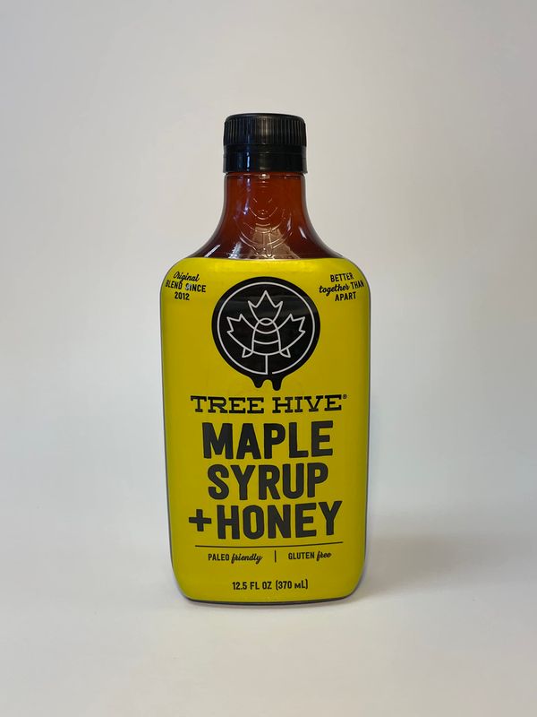 TREE HIVE Syrup - 12.5 FL OZ Bottle - Pure Maple and Raw Honey - Natural Topping, Gluten Free, Pancakes, Waffles, Oatmeal, Coffee, Tea, Marinade, Baking - Kids and Adult-Approved Taste