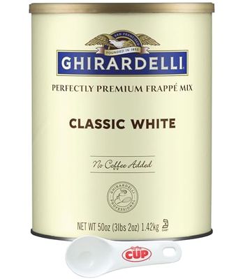 Ghirardelli Classic White Premium Frapp Mix, 3.12 lb Can with Ghirardelli Stamped Barista Spoon