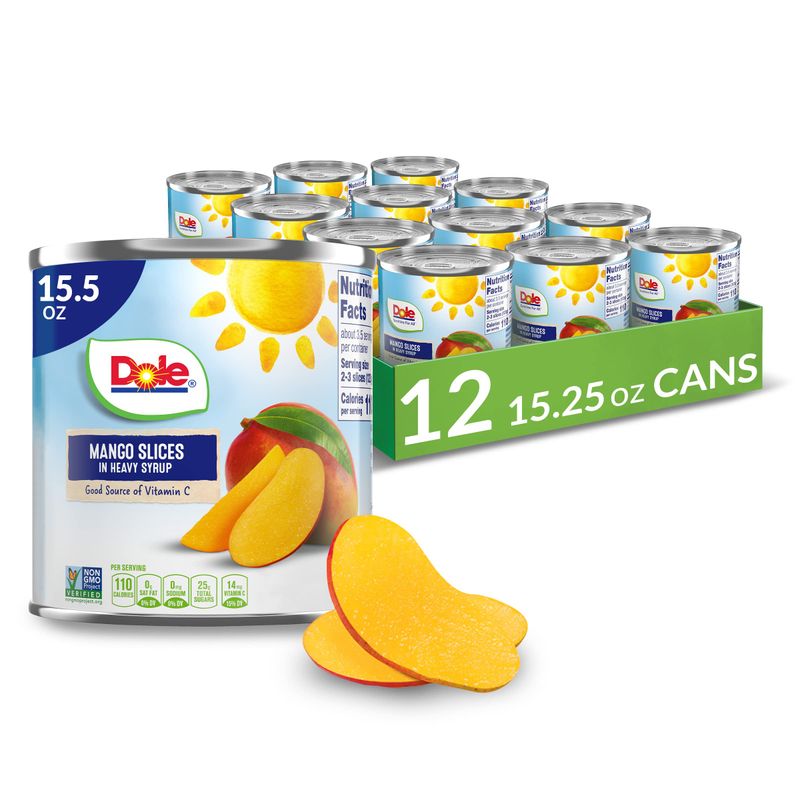 Dole Canned Fruit, Mango Slices in Heavy Syrup, Gluten Free, Pantry Staples, 15.5 Oz, 12 Count, Packaging May Vary
