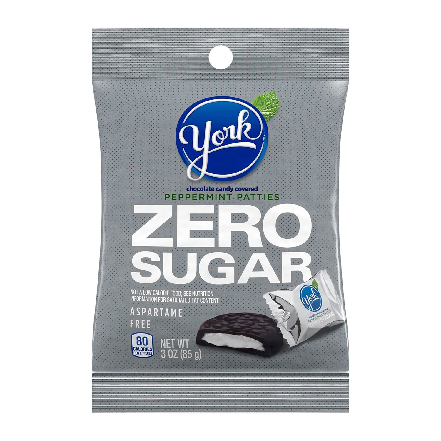 YORK Zero Sugar Chocolate Peppermint Patties, Candy Bags, 3 oz (12 Count)