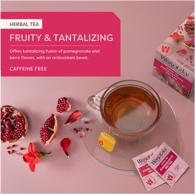 Wissotzky Pomegranate Herbal Tea (3 Pack - 60 Tea Bags) | Antioxidant Rich | Caffeine Free Tea