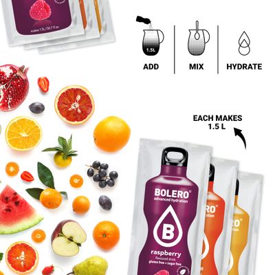 BOLERO -Water Drink Mix Fruit Flavors | Sugar Free and Low Calorie Powdered Drink Mix, 1 Packet Makes1 Gallon | 24 Large Sachets - Europe's Favorite Drink Mix