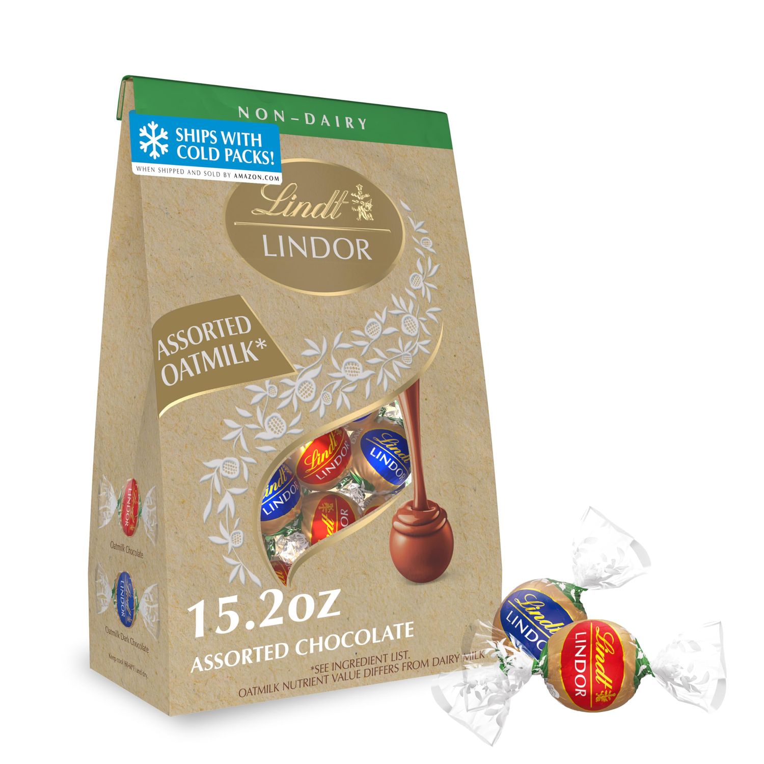 Lindt LINDOR Assorted OatMilk Chocolate Truffles, Non-Dairy Chocolate Candy Truffles with Smooth, Melting Truffle Center, 15.2 oz. Bag