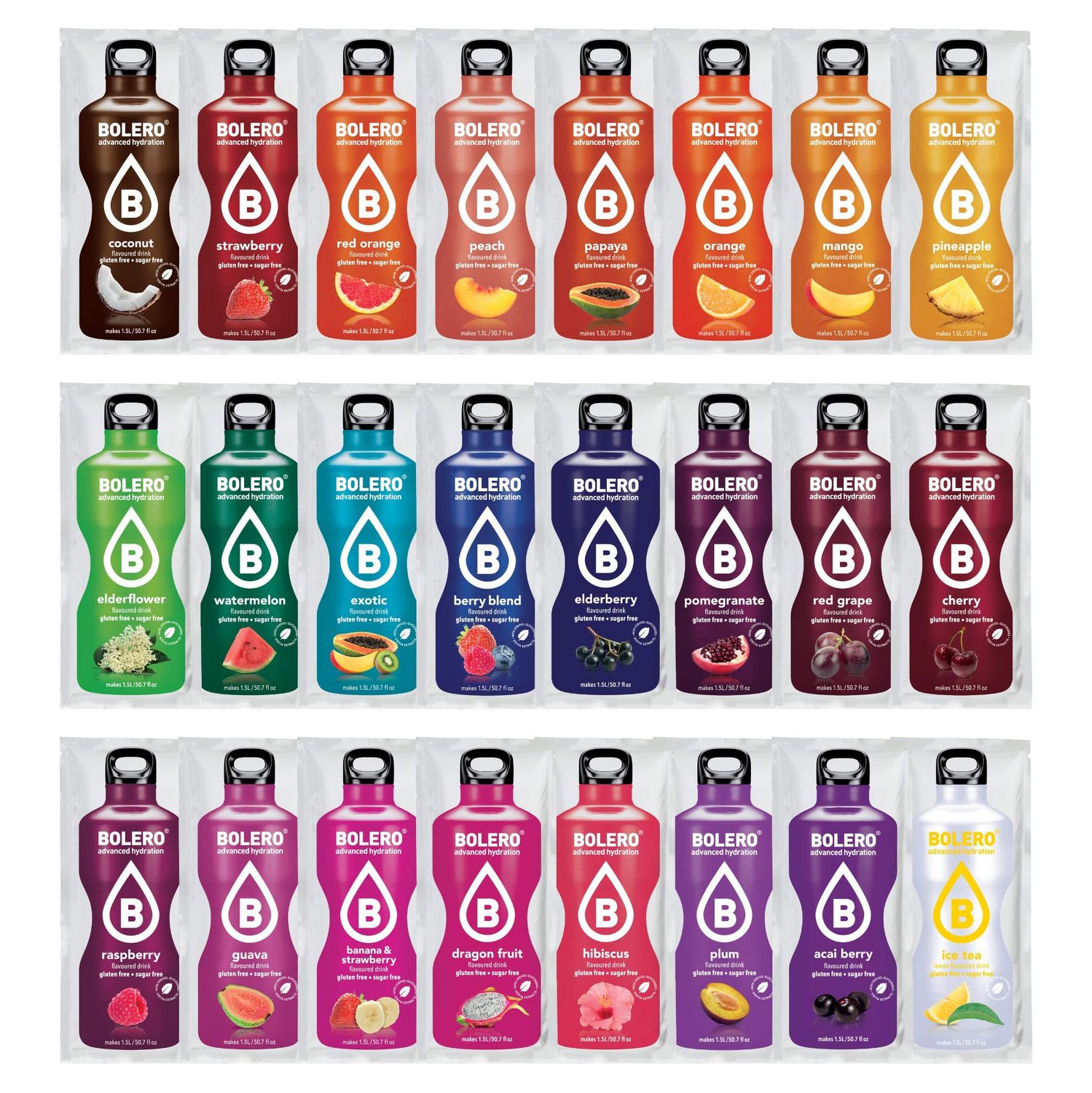 BOLERO -Water Drink Mix Fruit Flavors | Sugar Free and Low Calorie Powdered Drink Mix, 1 Packet Makes1 Gallon | 24 Large Sachets - Europe&#39;s Favorite Drink Mix