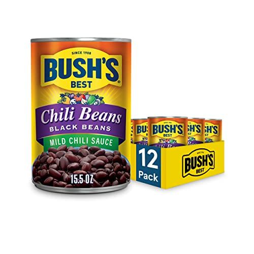 BUSH&#39;S BEST 15.5 oz Canned Black Chili Bean/Mild, Source of Plant Based Protein and Fiber, Low Fat, Gluten Free, (Pack of 12)