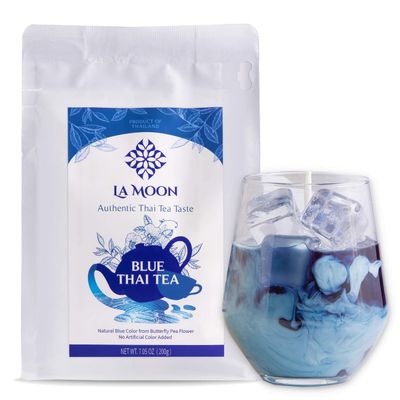 LA MOON TEA Blue Thai Tea Mix - Traditional Loose Leaf from Butterfly Pea Flower and Assam Black for Home-made Iced Tea, Boba &amp; Latte No Food Dye, 7.05 Oz.