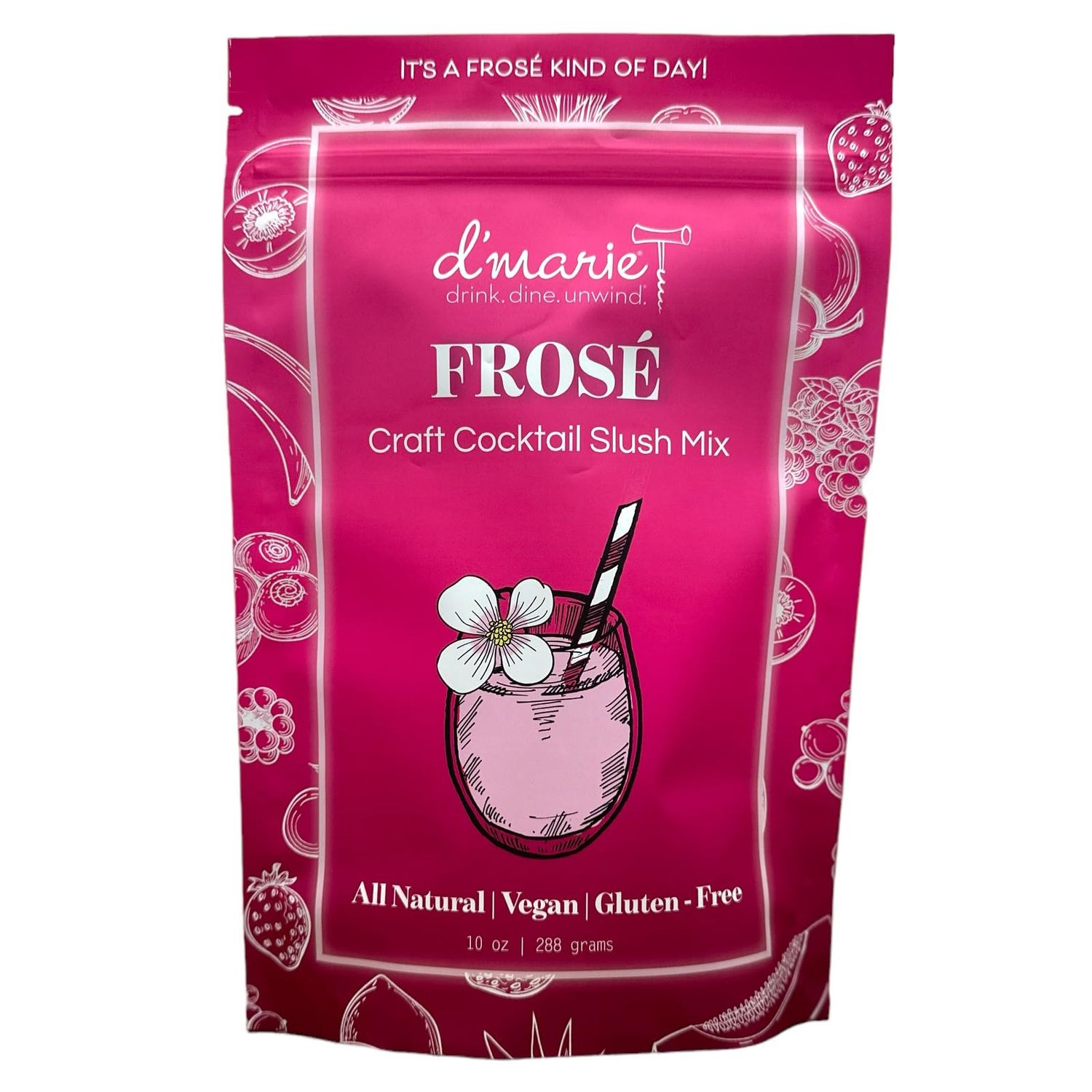 Frozen Cocktail Drink Mix - Makes 10 Wine Slushies - Drink Powder Pouches for Alcohol - All Natural Low Sugar Mixer, No Blender Needed - Fros
