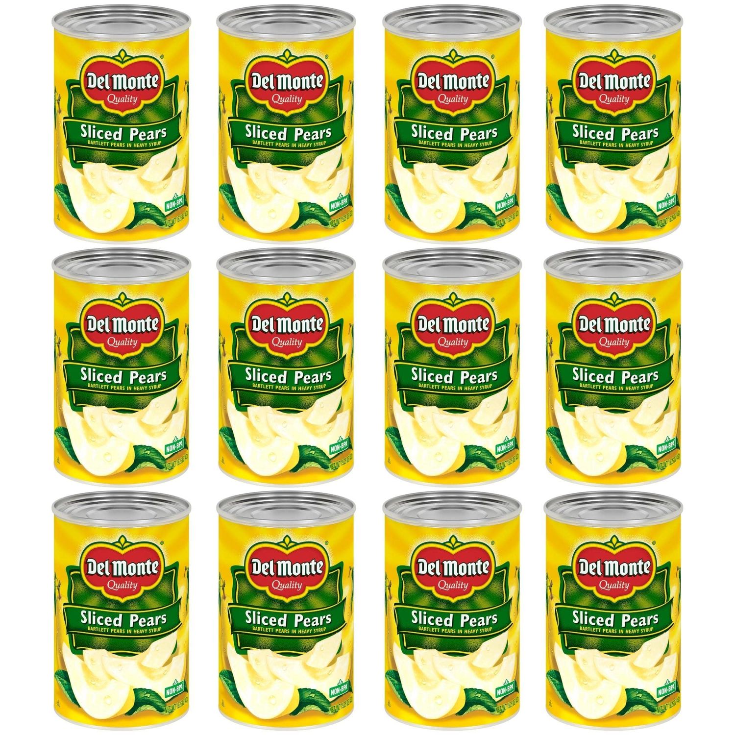 DEL MONTE Sliced Bartlett Pears in Heavy Syrup, Canned Fruit, 15.25 Ounce (Pack of 12)