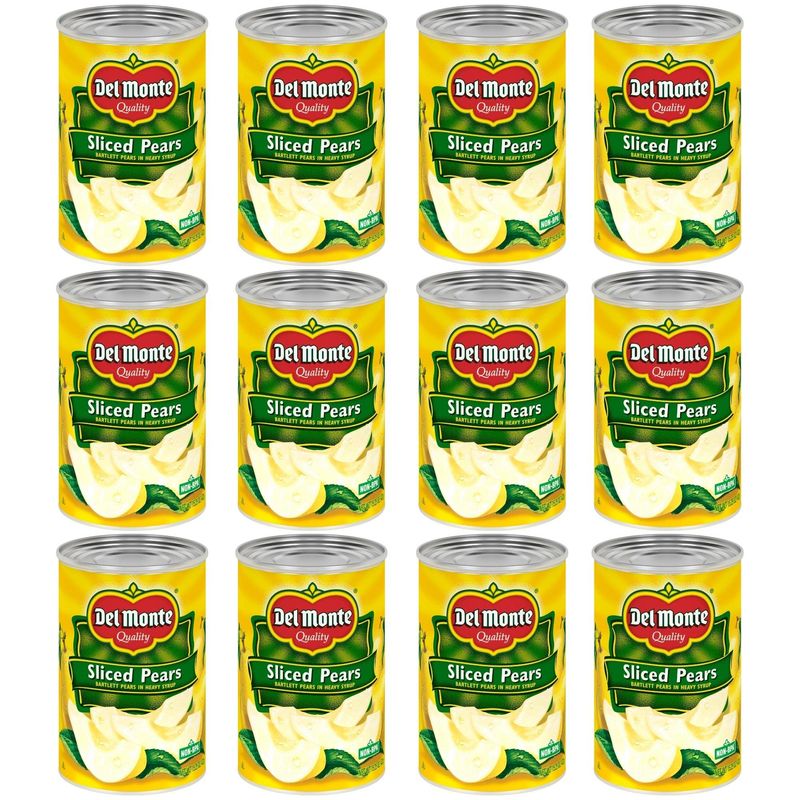 DEL MONTE Sliced Bartlett Pears in Heavy Syrup, Canned Fruit, 15.25 Ounce (Pack of 12)