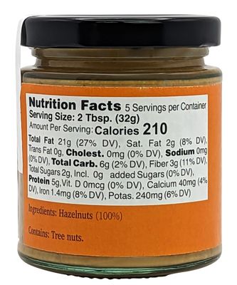 Nutural World - Crunchy Hazelnut Nut Butter 6 Oz (170g) - 100% Pure / Single Ingredient - Great Taste Award winner