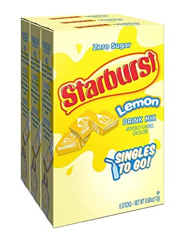 Starburst Singles To Go Powdered Drink Mix, Lemon, 3 Boxes with 6 Packets Each - 18 Total Servings, Sugar-Free Drink Powder, Just Add Water, 6 count (Pack of 3)