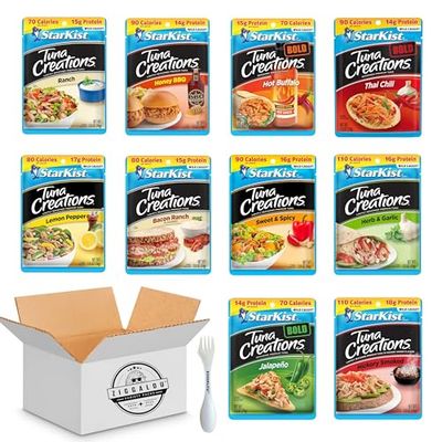 StarKist Tuna Creations 10 Flavor Variety Pack of Pantry Staple Pouches with Reusable 3-in-1 Cutlery by ZIGGALOU