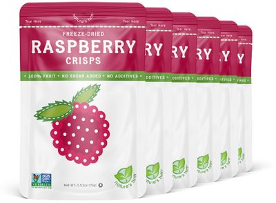 Natures Turn Freeze-Dried Fruit Snacks, Raspberry Crisps, Pack of 6 (0.53 oz Each)