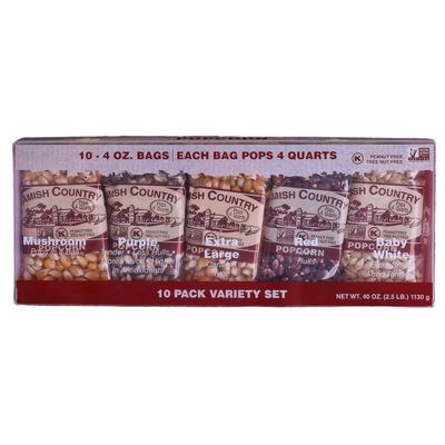 Amish Country Popcorn | 4 Ounce Variety Kernel Gift Set (10 Pack Assorted) | Old Fashioned, Non-GMO and Gluten Free (4oz Each, 10ct Total)