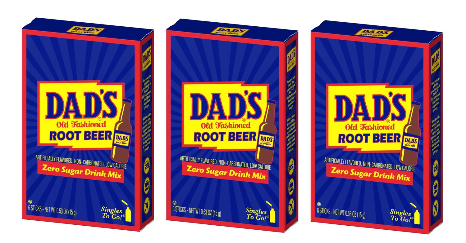 Dad&#39;s Old Fashioned Root Beer - Singles To Go Sugar Free Powdered Drink Mix - Pack of 3-3 Boxes with 6 Sticks Per Box - 18 Total Packets - Low Calorie