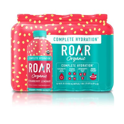 Roar Organic Hydration Organic - Electrolyte Drinks Loaded with Vitamins C, B5, B12 - Non-GMO, Gluten-Free - Strawberry Lemonade - 12 pc